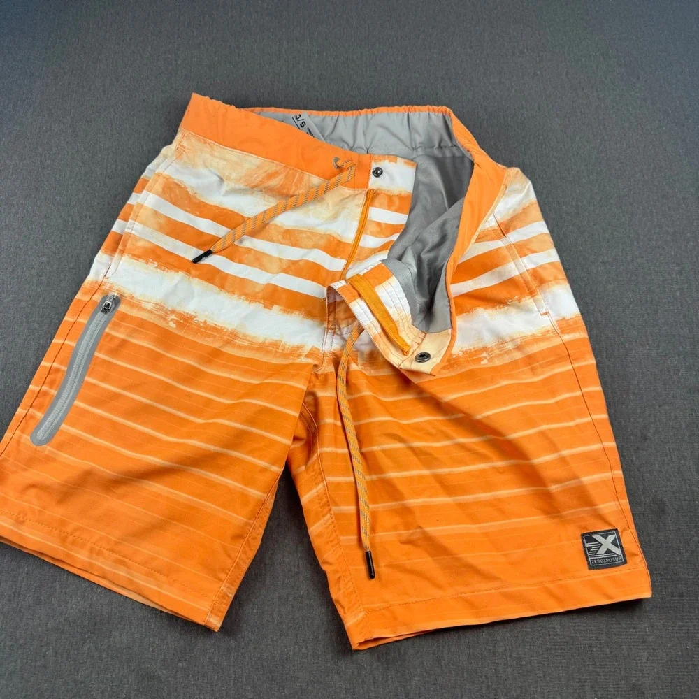 ZeroXposur Kids Orange Striped Board‎ Shorts Swim Trunks Size S Small Zip Pocket